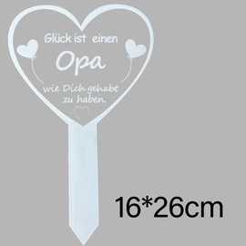 MKISHINE Grave Stake Heart with Saying Glück ist eine Mama/Oma... einen Papa Opa, Grave Decoration Cemetery Grave Decoration Mourning Saying Weatherproof Grave Decoration for Cemetery, 16 x 26 cm