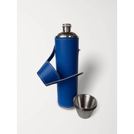 Birdie Bottle 12oz Blue Flask with 4 Shot Glasses – Stainless Steel with Waterproof Leather Case, Leakproof, Discreet and Travel-Ready