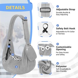 SlowTon Dog Carrier Sling, Thick Padded Adjustable Shoulder Strap Dog Carriers for Small Dogs, Puppy Carrier Purse for Pet Cat with Front Zipper Pocket Safety Belt Machine Washable(Knitted Grey M)