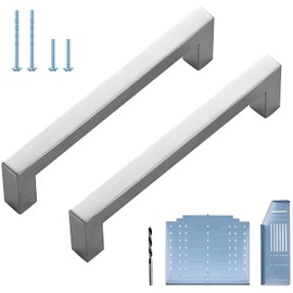 Ravinte Square Cabinet Pulls 5 Inch Kitchen Cabinet Handles Brushed Nickel Modern Hardware for Kitchen Cabinets 10 Pack with Drill Mounting Template