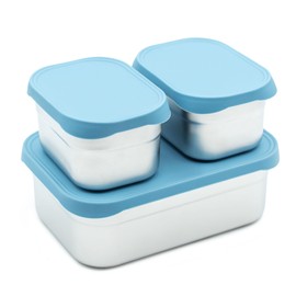 WeeSprout Stainless Steel Lunch Box Set - 750mL & 230mL Food Storage Nested Bento Boxes with Food Grade Silicone Lid - Leak Proof - Freezer Safe (Matte Blue)