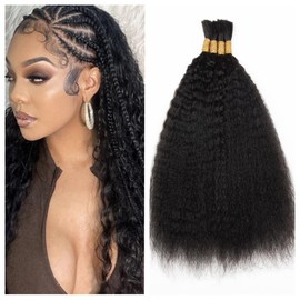 TOPBULK Kinky Straight Human Braiding Hair No Weft 100g (1Pack-4PCS) Wet and Wavy Bulk Human Hair For Boho Braids Yaki Straight For Micro Braiding (Kinky Straight, 22 Inch)