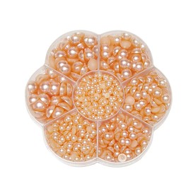 Chenkou Craft Around 1900pcs Peach Assorted 7 Sizes Half Pearl Bead Flat Back Gem Scrapbook Craft DIY Loose Beads + Plastic Box (Peach)