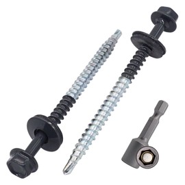 SKIR'CO (Pack of 50) Painted Roofing Screws 4.8 x 70 mm, Hex Head Self Drilling Screws with EPDM Washers (Anthracite Grey, RAL 7016)