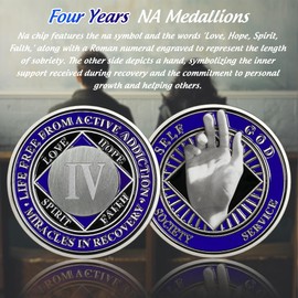 Silver Four Year NA Medallions - Recovery Addiction Narcotics Anonymous Chips - Celebrate 4 Year Living Clean Sobriety Coin - 1-10 Prime Narcotics Anonymous Gifts for Men Women