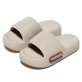 Ultra Comodas Sandalias Antideslizantes de EVA, Casa para Salón, Pantuflas Baño, Chanclas playa para Mujer Hombre, Interior y Exterior (Beige, 25-26 cm)