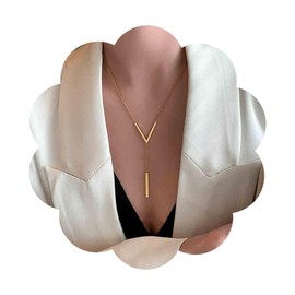 Yheakne Vintage Bar Y Lariat Necklace Vertical Bar Pendant Necklace Gold V Shape Necklace Long Bar Drop Y Necklace Jewellery for Women, Zinc