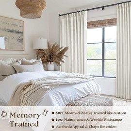 Natural Linen Pinch Pleated Blackout Curtains 108 Inches Long Extra Wide 60 Inch Width for Sliding Glass Doors Modern Pleated Linen Blend Heavy Floor to Ceiling Large Window Drapes 60x108 1 Panel