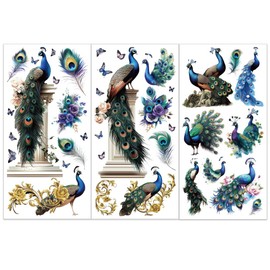 OLYCRAFT 3pcs/Set Peacock Rub on Transfers for Furniture and Crafts 15x30cm Feather Furniture Transfer Sticker Furniture Decals Decor Transfer Stickers Rub on Decals for Furniture