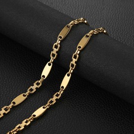 HZMAN Stainless Steel Necklace for Men Hip Hop Polished Gold Chain Long Flat Coffee Bean Chain Necklace Jewelry Gift (22in)