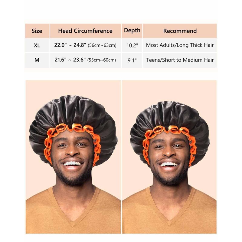 Black Large Shower Cap for Women Long Hair, Reusable Waterproof