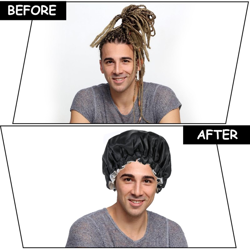 Double Layer Satin Bonnet for Men, Waterproof Bath Shower Cap