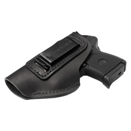 USA Made | Leather Holster for Concealed Carry | The Defender 2.0 | IWB Gun Holsters for Men & Women | Fits 9mm, 380, 40 or .45 incl. Glock 17 19 26 43 45 | Small Black Left Handed