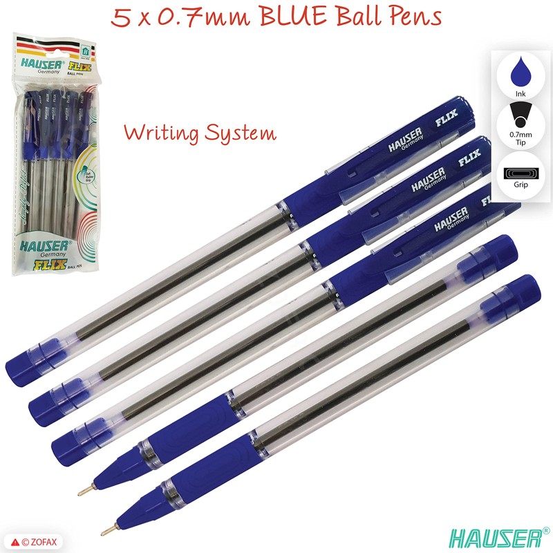 HAUSER Fix 5 x 0.7mm BLUE Smooth Ballpoint Pens Soft
