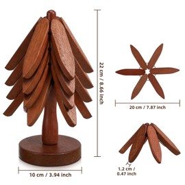 Premium Set of 4 Foldable Wooden Trivets for Hot Pots and Pans - Tree-Shaped Sapele Wood Table Protectors - Elegant Kitchen Decor (Sapele Wood-4 Trivets)