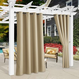 RYB HOME Indoor Outdoor Curtains Room Darkening Thermal Insulated Window Treatment Waterproof Privacy Protection for Patio Pergola Porch, Taupe, W55 x L96 inches, 2 Pieces
