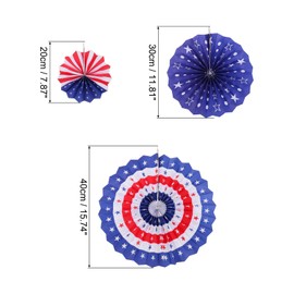 QUARKZMAN Hanging Paper Fans Party Set 6 Pieces Round Pattern Hanging Paper Fans Decoration for Home Business Wand Birthday Wedding Graduation Events (Blue White Red)