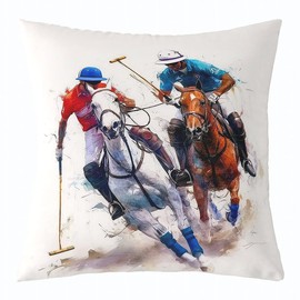 jejeloiu Horse Racing Throw Pillow Covers Set of 1 18 x 18-Inch Kids Cushion Case for Boys Girls Teens Galloping Horse Decor Pillowcase Retro Watercolor Artwork Design Room Decor