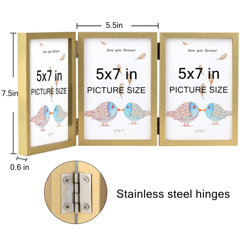 Triple 5x7 Photo Frame Hinged Folding Wood Picture Frame with