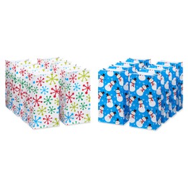 American Greetings 10'' Medium Christmas Treat Bags, Snowman and Snowflakes (16 Bags)