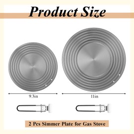 Tujoe 2 Pcs Simmer Plate for Gas Stove 11 Inches and 9.5 Inches Fast Defrosting Tray Round Stove Diffuser Heat Conduction Plate with Anti Scalding Handle for Electric Pot Cookware Protection