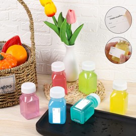 Yoosso 20 Pack 4oz/120ml Plastic Juice Bottles with Pouring Funnel and Brush, Reusable Shot Bottles with Lids for Storing Juices, Water and Other Homemade Beverages(White Lids)