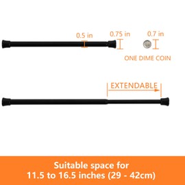 KXLife 2 Pack Small Spring Tension Curtain Rod Adjustable 11.5 to 16.5 Inch, Thin Short Tension Rods No Drill for Window, Black