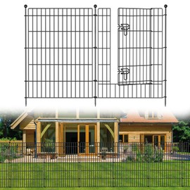 5 Panels No Dig Garden Fence with Gate, 44in(H) × 11.8ft(L) Decorative Metal Outdoor Dog Fence, Rustproof Pet Fencing for Yard, Patio, Flower Bed -Temporary Fencing| Easy to Install