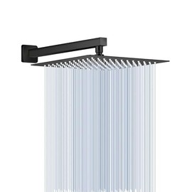 Alcachofa de ducha de metal negro mate con brazo de extensión, cabezal de ducha cuadrado de lluvia grande de 12 pulgadas con brazo de ducha de 16 pulgadas de largo de acero inoxidable, 144