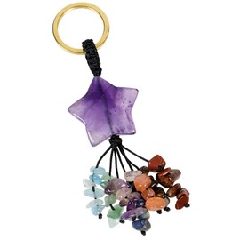 KYEYGWO Healing Crystal Star Heart-Shaped Keyring for Unisex, 7 Chakra Stone Lucky Charm Key Ring Decorative Healing Stone Bag Pendant, Purple (amethyst)