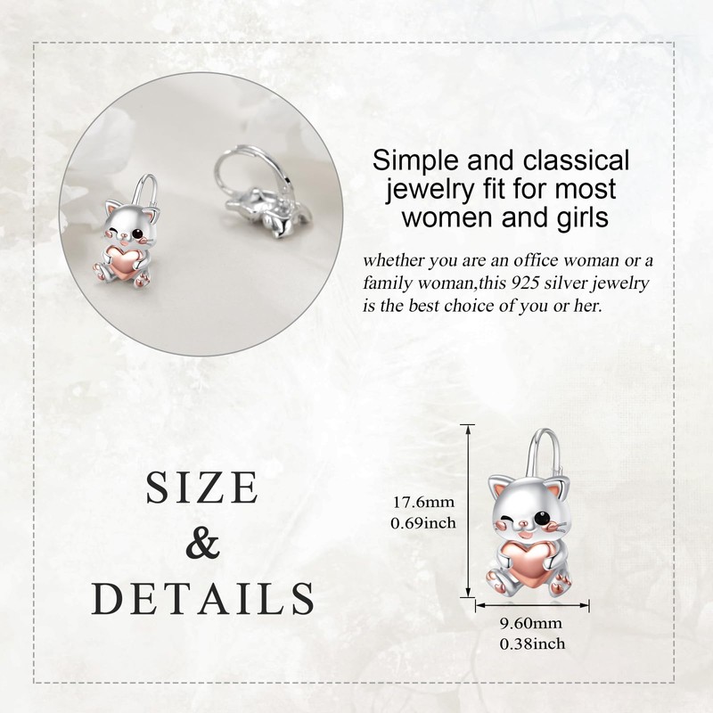 Cat Hoop Earrings 925 Sterling Silver Cat Earrings for Women