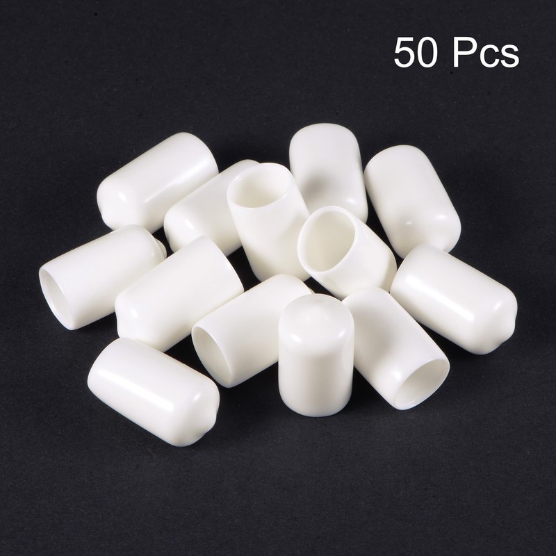 sourcing map 50pcs Round Rubber End Caps 10mm White Vinyl