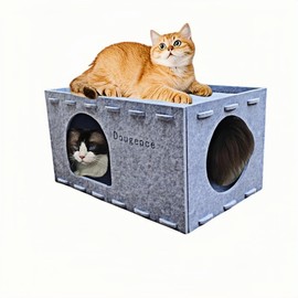 Cat House for Indoor Cats Large Cat Lounge Cave Bed Scratch Resistant Detachable Felt Cat Hideaway Bed for Cats up to 22 Lbs (Grey)