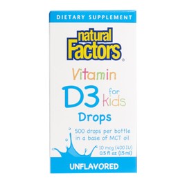Natural Factors - Vitamin D3 Drops for Kids 400 IU, Made with Organic Olive Oil, 500 Servings (0.5 oz)