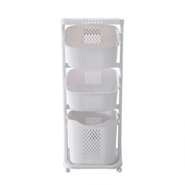 Laundry Basket, 3 Tiers Storage Basket Plastic Clothes Hamper Movable Clothes Hamper Bathroom Hampers With Wheels,Portable Freestanding Dirty Clothes Hamper For Laundry Room Organization
