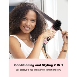 LANDOT Glättbürste Keramik Glätteisen Haarglätter Bürste: Elektrische Glättungsbürste zum Haare Glätten mit Keramikheiztechnologie und Ionisator - Schnelles Aufheizen Roségold