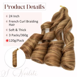 S-noilite French Curl Braiding Hair, 60 cm Loose Wavy Spiral Curly, Crochet Braiding Hair Extensions for Pre-Stretched Braiding Hair, 3 Packs 360 g, Honey Blonde Mix Light Red Brown
