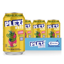 PLEZi FiZZ Strawberry Lemonade Sparkling Juice - Healthy Soda Alternative with Real Fruit Juice, No Added Sugar - Low Sugar Sparkling Drink - Good Source of Fiber, 12 Fl Oz (12 Pack)