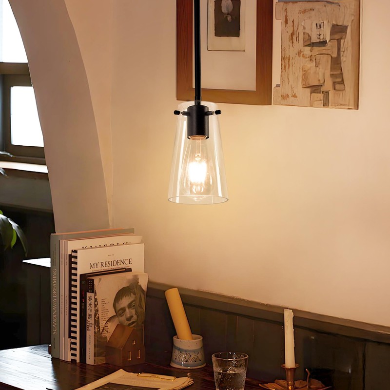 BESTWEST Pendant Light Fixtures for Kitchen Island, Matte Black Clear