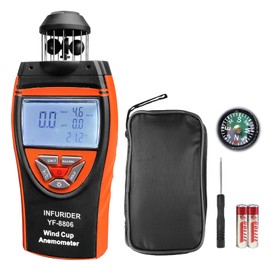 INFURIDER Handheld Digital Cup Anemometer Air Flow Meter Maximum/Min/Average Air Velocity Meter with compass needle for wind power, temperature and direction HVAC Weather Monitoring