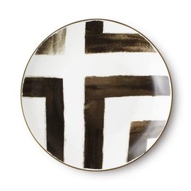 Bone China Dinner Plate, Scandinavian Style Hand Painted Crossroad Stripes Black and White Western Dinner Plate Ceramic Plate, Household Round Tableware, Salad Plate and Steak Plate dinner plates ( Si