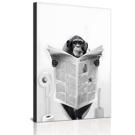 ZFTCN Funny Newspaper Animal Wall Art, Animal Wall Pictures on Toilets, Black and White Canvas Pictures, Bathroom, Bedroom Decoration, Frameless (Monkey, 20 x 30 cm)