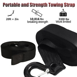 Heavy Duty Boat Trailer Winch Strap with Hook - 2" x 20' - 10,816lbs Breaking Strength, Hand Crank, Automotive Towing