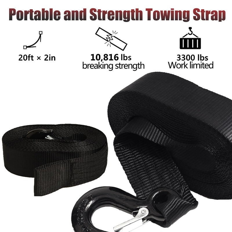 Heavy Duty Boat Trailer Winch Strap with Hook - 2"