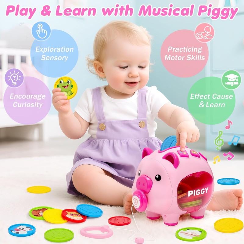 Musical Piggy Bank for Kids, 1 Year Old Learning Toy