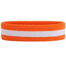 OnUpgo Sweatband Headband Sports Sweatbands Terry Cloth Athletic Exercise Basketball Headbands Moisture Wicking Sweat Absorbing Head Band (Orange/White/Orange)