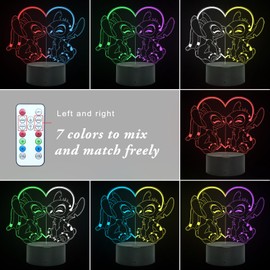 Shenjia Stitch Night Light - 3D LED 16 Color Changing Touch with Remote Control Stitch Lamp, Stitch Stuff for Girls Room Decoration Lamp Birthday and Holiday Gifts