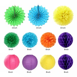 Rainbow Friends Colorful Birthday Party-decorations - 21pcs Girls Boys Happy Banner Garland, Paper Streamers Lanterns,Flower Tissue Pom Poms Fan Supplies,Wall Backdrop Decor Huglony