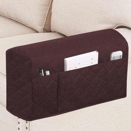 Turquoize 2 Pack Waterproof Armrest Covers for Chairs and Sofas Couch Arm Covers for Sofa Armrest Covers with Side Pocket Anti-Slip Furniture Protector Washable Armrest Slipcovers Set of 2, Brown