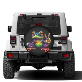 KiuLoam Peace Colorful Frog Retro Tie Dye Swirl Spare Tire Cover Polyester Universal Sunscreen Waterproof Wheel Covers for Trailer Rv SUV Truck and Many Vehicles (17" for Diameter 31"-33")